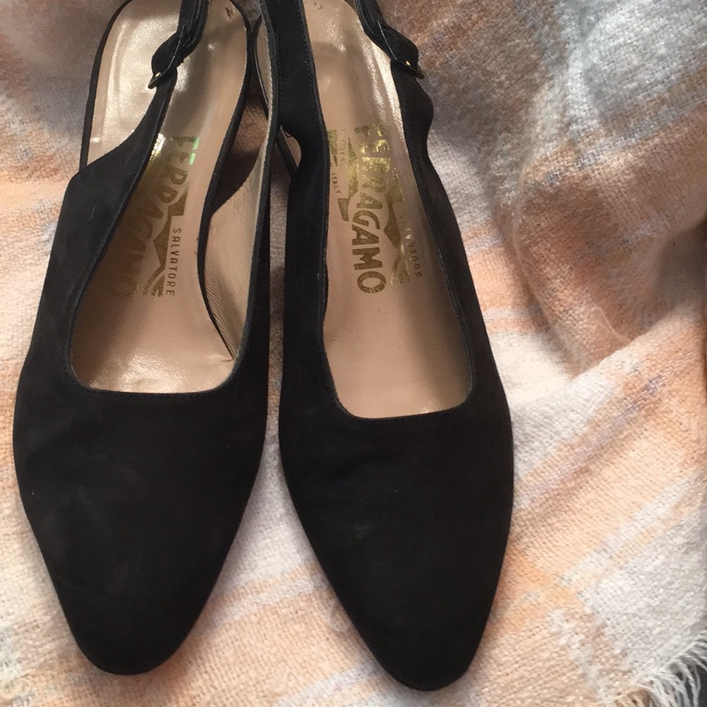 Salvatore Ferragamo black suede low heels size 7